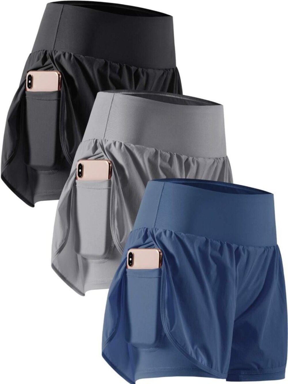 2-in-1 Women's Athletic Workout Shorts with Phone Pockets for Gym & Running